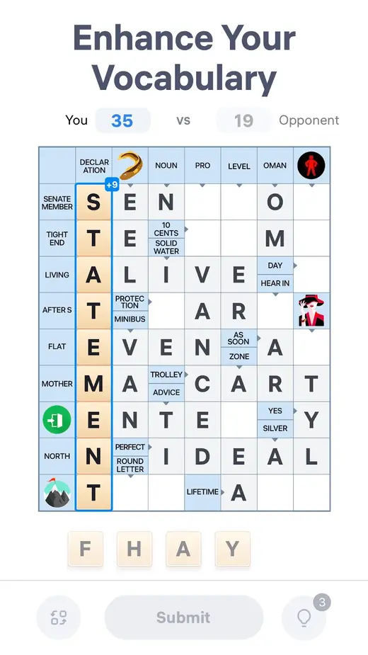 Crossword Master - Word Puzzle screenshot — a graded crossword board with a vocabulary counter