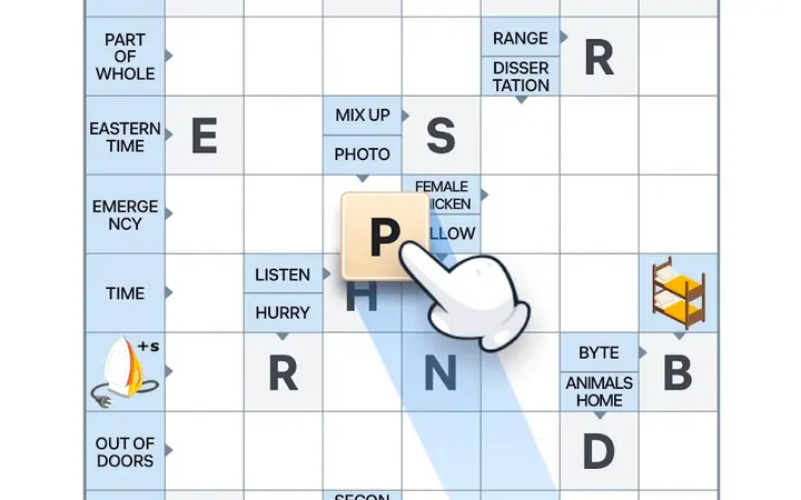 Crossword Master - Word Puzzle screenshot — a crossword grid with clues being filled in letter by letter